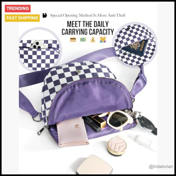 Checkered Crossbody Bag Adjustable Strap Multiple Compartments Y2K Retro Chic - Picture 3 of 7